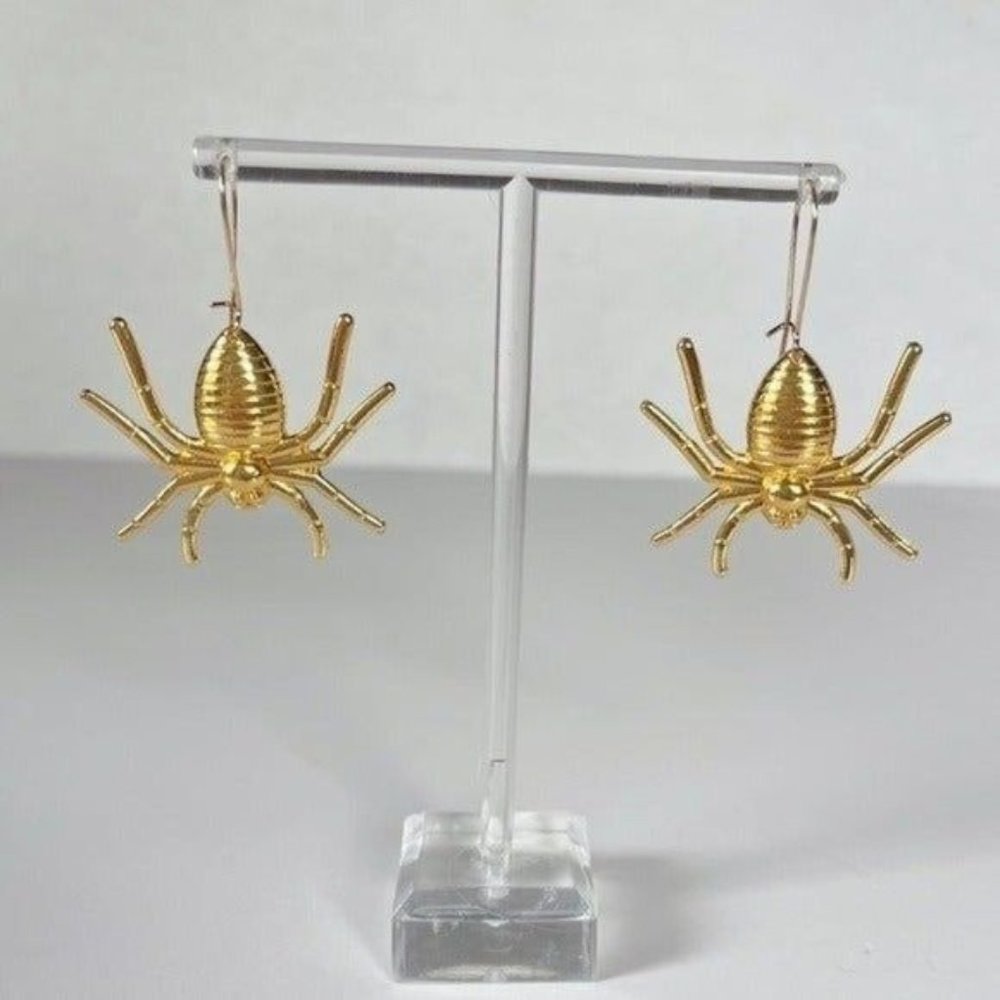 * 50% OFF! Golden spider earrings dangle drop arachnid spiders gold gypsy